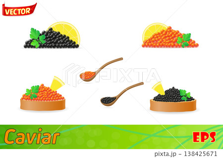 sandwich with red caviar lemon and parsley vector illustration 138425671