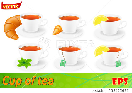 porcelain cup of tea with lemon and mint vector illustration porcelain cup of tea with lemon and mint vector illustration 138425676