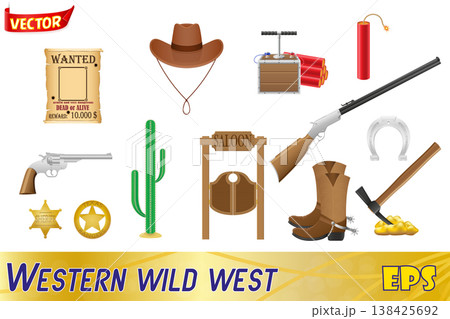 western set icons wild west vector illustration 138425692