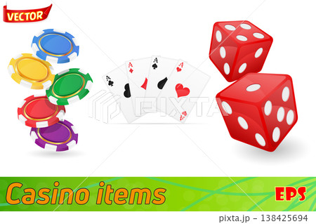 casino items cards ace and chips dice vector illustration 138425694
