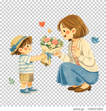 母の日 花束を渡す男の子 イラスト 母の日 花束を渡す男の子 イラスト 138425803