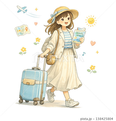 旅行する女性　イラスト　 138425804