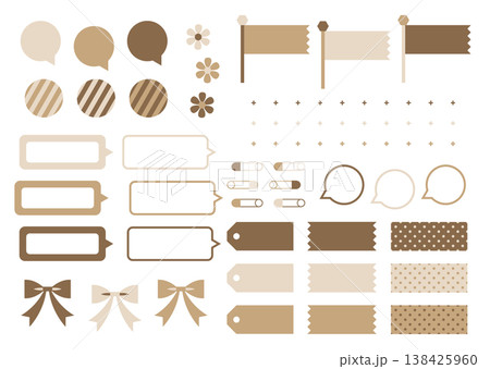 ナチュラルベージュ UIパーツセット シンプルデザイン素材 138425960
