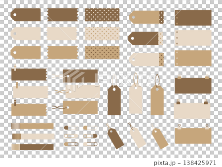 ベージュ ラベルタグセット ナチュラル見出しデザイン素材 138425971