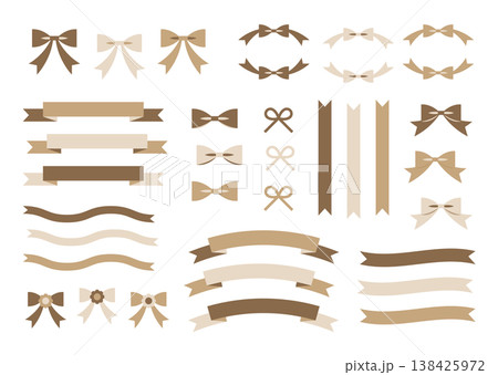ベージュ シンプルリボンセット ナチュラル装飾素材 138425972