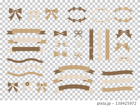 ベージュ シンプルリボンセット ナチュラル装飾素材 138425972