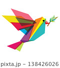 Abstract colorful peace dove with olive branch geometric shapes overlap and transparency isolated on white background 138426026