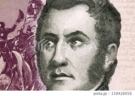 Jose de San Martin a closeup portrait from Argentine money 138426058