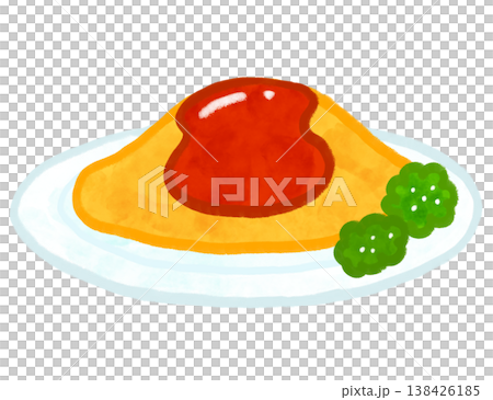 水彩風オムライスのイラスト カフェメニュー 素材 138426185