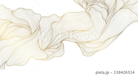 Luxury abstract gold floral line pattern on white background, elegant leaves, flowers, flowing abstract waves. Modern vector illustration, Japanese ornament, Art Deco and Art Nouveau Luxury abstract gold floral line pattern on white background, elegant leaves, flowers, flowing abstract waves. Modern vector illustration, Japanese ornament, Art Deco and Art Nouveau 138426314