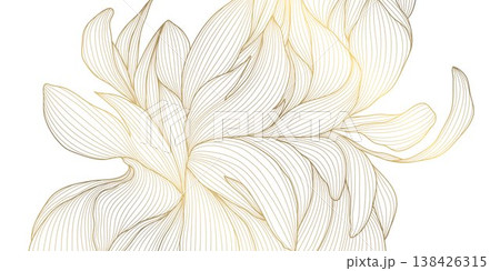 Luxury abstract gold floral line pattern on white background, elegant leaves, flowers, flowing abstract waves. Modern vector illustration, Japanese ornament, Art Deco and Art Nouveau Luxury abstract gold floral line pattern on white background, elegant leaves, flowers, flowing abstract waves. Modern vector illustration, Japanese ornament, Art Deco and Art Nouveau 138426315