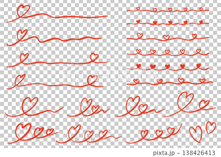 赤いペンで一筆書きしたハートのイラストセット 138426413