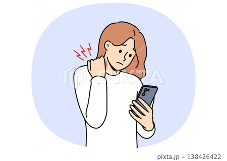 Woman feels pain in neck when using mobile phone, and needs to give up gadgets to cure disease Woman feels pain in neck when using mobile phone, and needs to give up gadgets to cure disease 138426422