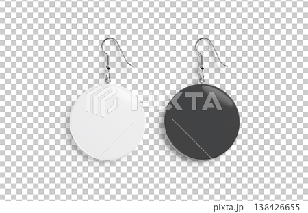 Blank black and white single round earring mockup png, transparent background, 3d rendering. Empty female circle hoops bijou for ears mock up cut out. Clear elegance boho decoration eardrop template. 138426655