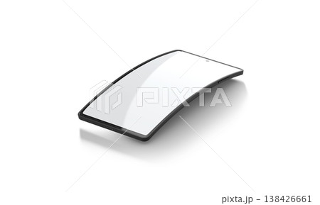 Blank white phone flexible flip display mockup png, transparent background, 3d rendering. Empty arched digital smartphone mock up cut out. Clear flex or bend elastic touchscreen technology template. 138426661