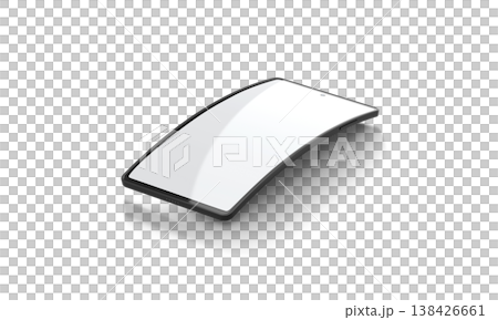 Blank white phone flexible flip display mockup png, transparent background, 3d rendering. Empty arched digital smartphone mock up cut out. Clear flex or bend elastic touchscreen technology template. 138426661