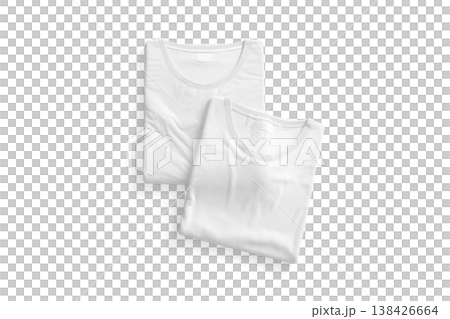 Blank white folded square t-shirt mock up pair png, transparent background, 3d rendering. Empty new cotton basic tee-shirt with sticker mockup cut out. Clear casual undervest garment model template. Blank white folded square t-shirt mock up pair png, transparent background, 3d rendering. Empty new cotton basic tee-shirt with sticker mockup cut out. Clear casual undervest garment model template. 138426664