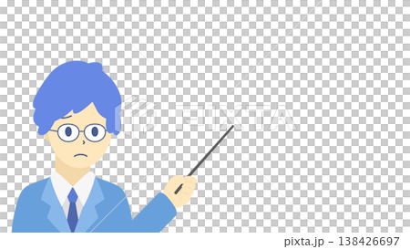 ビジネスデータを分析・説明するメガネの男性(指示棒)イラスト素材(寒色系) ビジネスデータを分析・説明するメガネの男性(指示棒)イラスト素材(寒色系) 138426697
