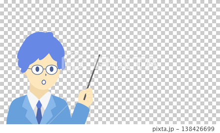 Illustration of a man with glasses (using a pointer) analyzing and explaining business data (cool colors). Illustration of a man with glasses (using a pointer) analyzing and explaining business data (cool colors). 138426699