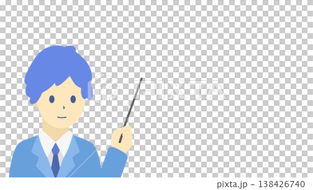 ビジネスデータを説明する男性（指示棒）イラスト素材（寒色系） 138426740