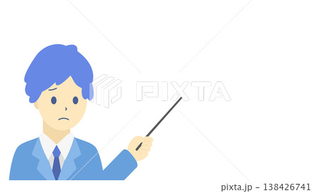 ビジネスデータを説明する男性（指示棒）イラスト素材（寒色系） 138426741