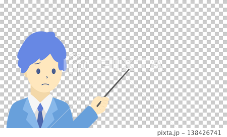 ビジネスデータを説明する男性（指示棒）イラスト素材（寒色系） 138426741