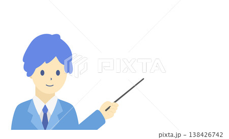 ビジネスデータを説明する男性（指示棒）イラスト素材（寒色系） 138426742