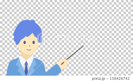 ビジネスデータを説明する男性（指示棒）イラスト素材（寒色系） 138426742