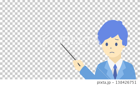 ビジネスデータを説明する男性（指示棒）イラスト素材（寒色系） 138426751