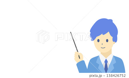 ビジネスデータを説明する男性（指示棒）イラスト素材（寒色系） 138426752