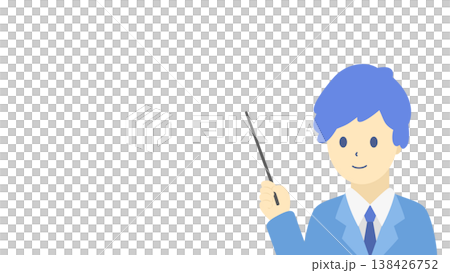 ビジネスデータを説明する男性（指示棒）イラスト素材（寒色系） 138426752