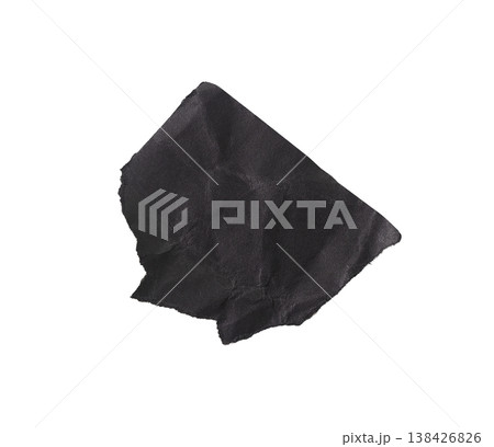 Torn paper scrap with rough ragged edge and jagged shape. Blank textured fragment isolated on white 138426826