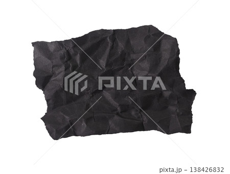 Rough black paper piece with torn jagged edge and textured grunge surface. Abstract wrinkled Rough black paper piece with torn jagged edge and textured grunge surface. Abstract wrinkled 138426832
