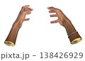Two outstretched hands reach forward in a large open grabbing gesture. African American male arms 138426929