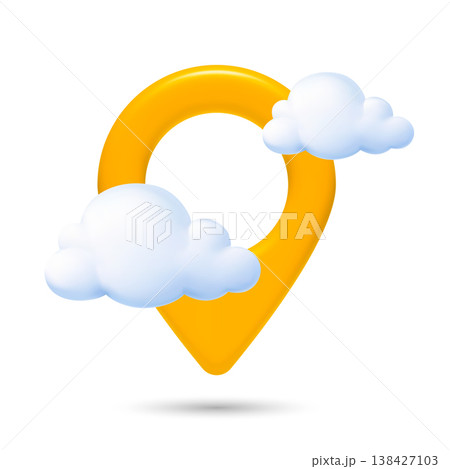 3D yellow Location Pin with Clouds Icon 138427103