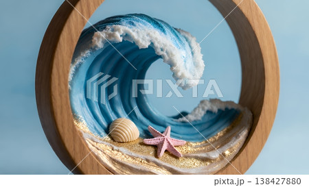 夏の海をイメージしたハンドメイドの波としぶきが美しいレジンクラフト 138427880