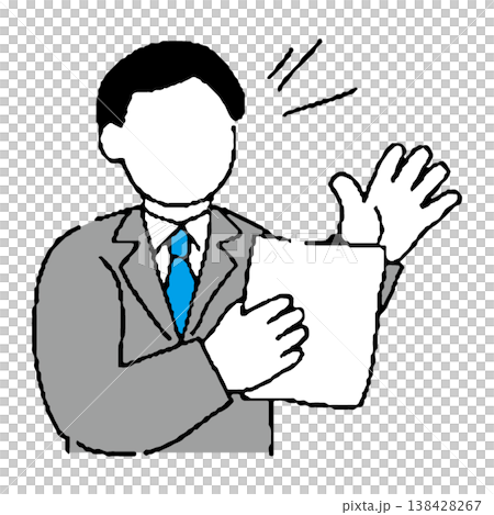 一位西裝革履的男士正在查看文件並解釋 一位西裝革履的男士正在查看文件並解釋 138428267