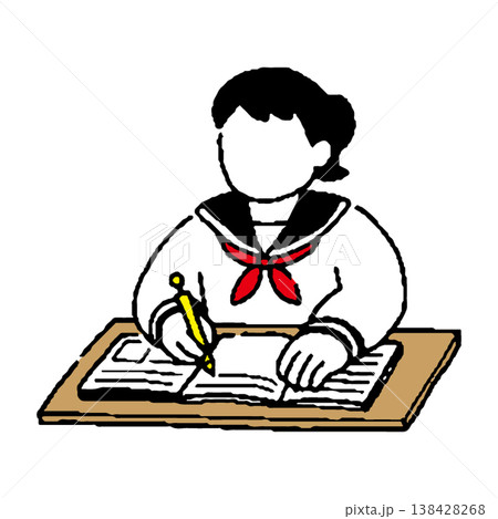 勉強するセーラー服姿の女子 138428268