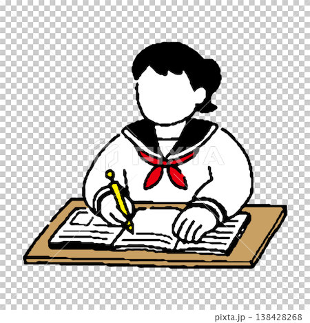 勉強するセーラー服姿の女子 138428268