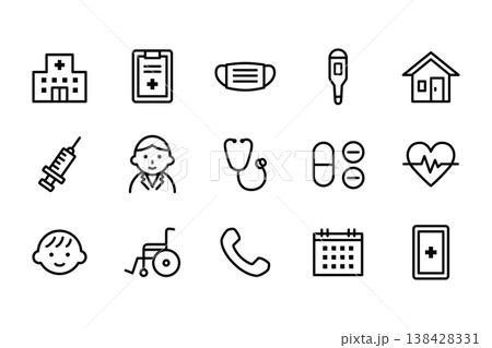 病院・クリニックの線画イラスト アイコンセット 138428331