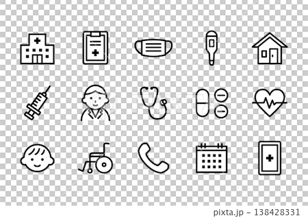 病院・クリニックの線画イラスト アイコンセット 138428331