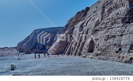 Abu Simbel, Aswan, Egypt- February 10 2025: Abu Simbel Temples in Abu Simbel Aswan, Egypt exterior daylight shot showing The Great Temple of Ramesses II and Nefertari Temple Abu Simbel, Aswan, Egypt- February 10 2025: Abu Simbel Temples in Abu Simbel Aswan, Egypt exterior daylight shot showing The Great Temple of Ramesses II and Nefertari Temple 138428778