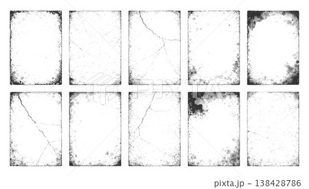 Grunge frame with overlay texture. Old dirty concrete background with cracks and scratches. Distressed grainy surface. Vintage urban backdrop. Scraped and stained design element. Vector illustration 138428786