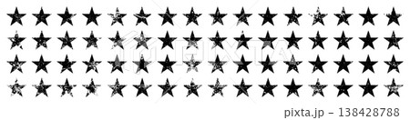 Vintage stars with cracks and stains. Old hand-drawn sign, black simple shape. Retro design element with distressed effect, grunge texture. Vector illustration 138428788