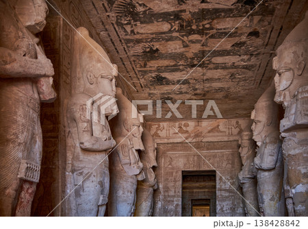 Abu Simbel, Aswan, Egypt- February 10 2025: interior daylight shot showing The Great Hall of columns inside the Great Temple of Ramesses II part of Abu Simbel Temples in Abu Simbel Aswan, Egypt Abu Simbel, Aswan, Egypt- February 10 2025: interior daylight shot showing The Great Hall of columns inside the Great Temple of Ramesses II part of Abu Simbel Temples in Abu Simbel Aswan, Egypt 138428842