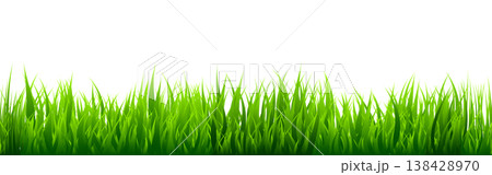 Meadow silhouette with green grass, plants on plain. Panoramic summer lawn landscape with herbs, various weeds. Herbal border, frame element. Black horizontal banners. Vector illustration 138428970