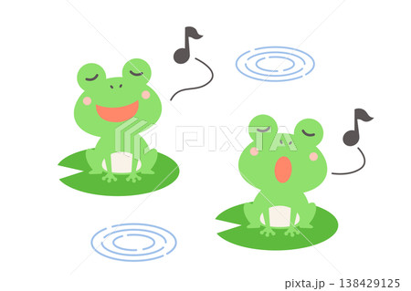 歌うかわいい2匹のカエルの波紋のベクターイラスト 138429125