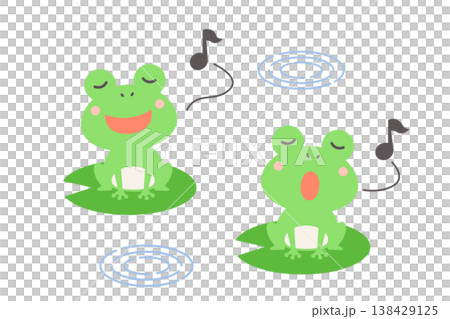 歌うかわいい2匹のカエルの波紋のベクターイラスト 138429125