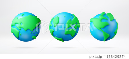 Set of 3D earth globes with continents and ocean 138429274