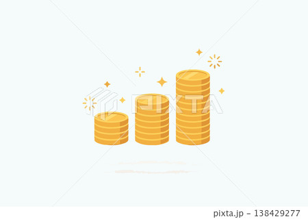 Minimal illustration of growing stacks of gold coins with sparkles on a clean background symbolizing financial growth wealth savings investment success and profit increase Minimal illustration of growing stacks of gold coins with sparkles on a clean background symbolizing financial growth wealth savings investment success and profit increase 138429277